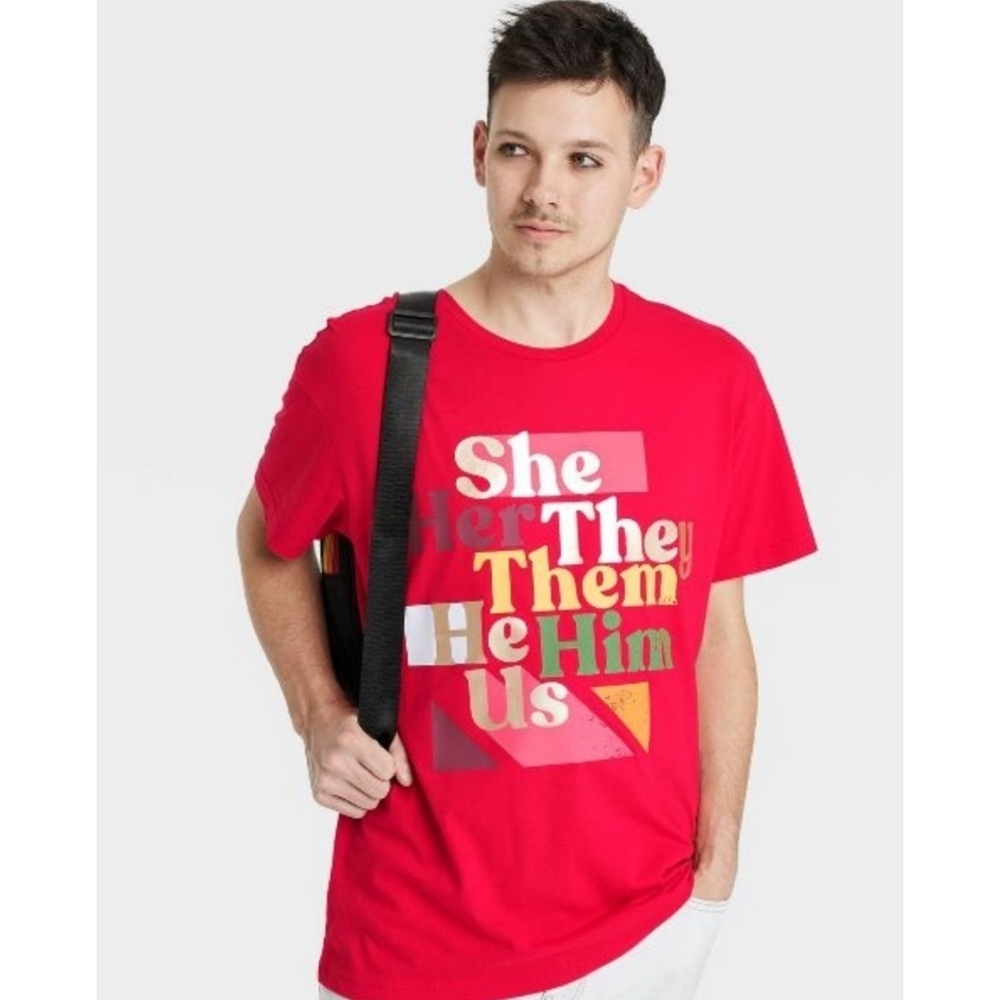 Proud Adult Pronouns short sleeve t-shirt Red Size XL